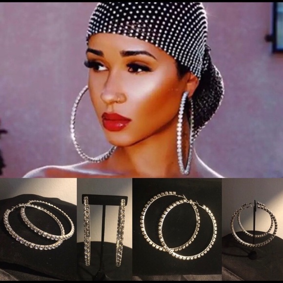 Nicole Scott Boutique Jewelry - Rhinestone Hoop Earrings